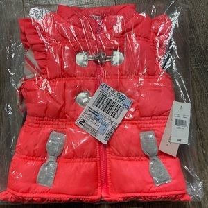 Little Lass Coral Puff Vest outfit 2T